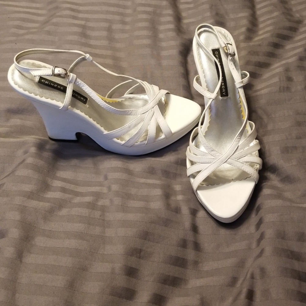 White strappy wedges